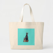 Grand Tote Bag Yorkshire Terrier Doberman Pois bleus (Devant)