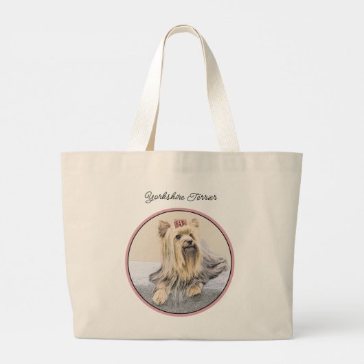 Grand Tote Bag Yorkshire Terrier Peinture mignonne Chien original (Dos)