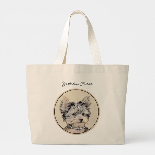Grand Tote Bag Yorkshire Terrier Puppy Peinture Chien original (Dos)