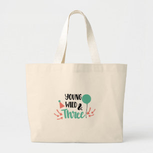 Grand Tote Bag Young, Wild & Three – Cute 3rd Birthday Design