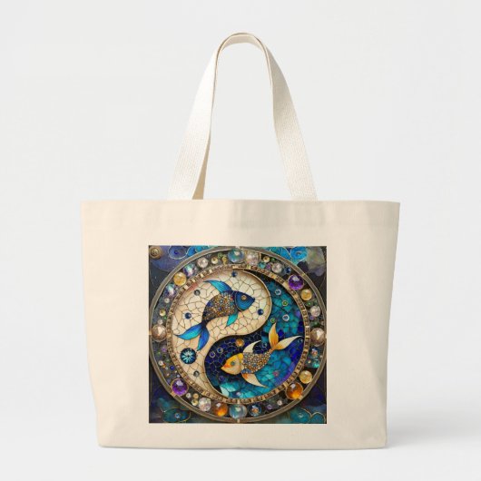 Grand Tote Bag Zodiac - Poissons de poisson Yin et Yang (Devant)