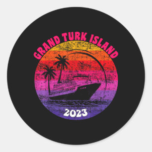 Grand Turk Eiland Cruise 2023 Retro Zonsondergang Ronde Sticker