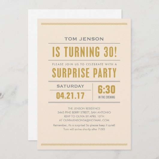 Grand type 30èmes invitations de fête (Devant / Derrière)