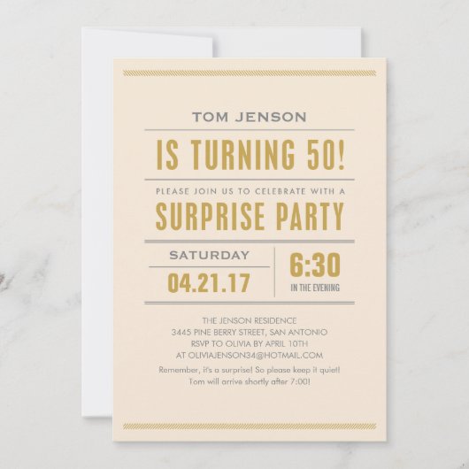 Grand type cinquantième invitations de fête (Devant)