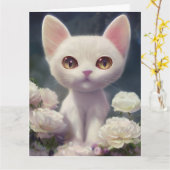 GRAND YED CUTE CAT KITTEN ART GRANDE carte d'anniv (Fleur jaune)