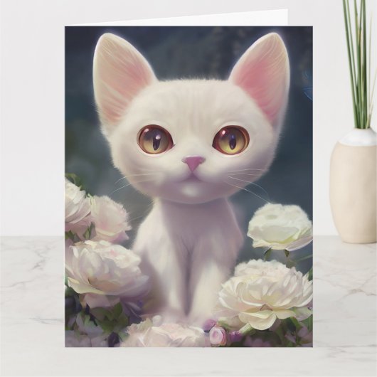 GRAND YED CUTE CAT KITTEN ART GRANDE carte d'anniv (Devant)