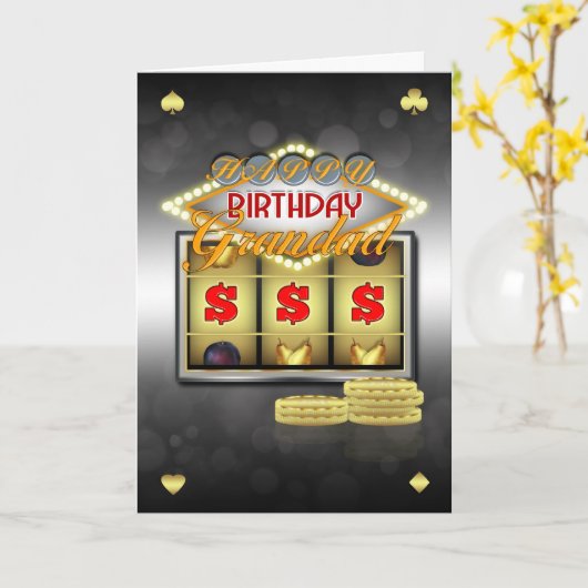 Grandad Verjaardag Wenskaart met Slots en Munten Kaart (Gele Bloem)