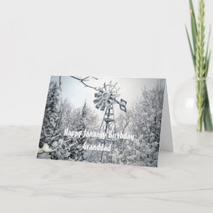 Grandad's januari Verjaardag-windmolen sneeuwscène Kaart