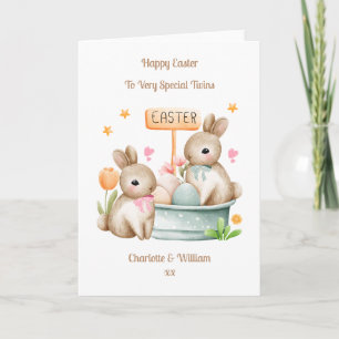 Grandchildren Twins Carte lapin lapin de Pâques