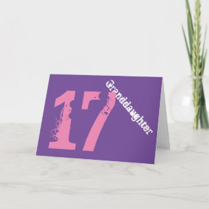 Granddaughter, 17th birthday, white, pink, purple. kaart