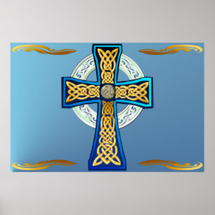Grande affiche bleue de croix celtique