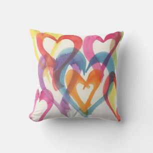 Grande aquarelle Coeurs multicolores Coussin