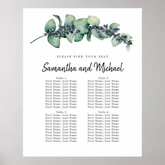 Grande Berry Eucalyptus Tableau de sièges 4 tables (Devant)