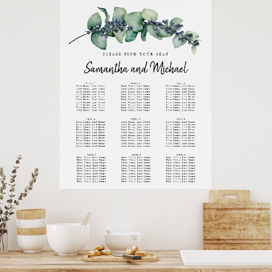 Grande Berry Eucalyptus Tableau de sièges 9 tables (Cuisine)