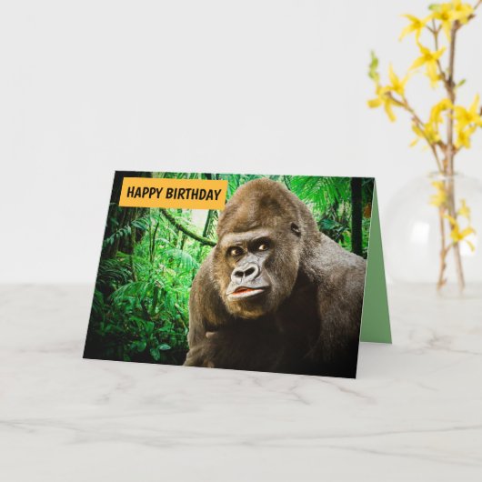 GRANDE CARTE D'ANNIVERSAIRE APE FUNNY GORILLA POUR (Fleur jaune)