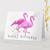 Grande carte d'anniversaire de Flamant rose rose,  (Fleur jaune)