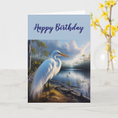 Grande carte d'anniversaire d'oiseaux d'aigrette b (Fleur jaune)