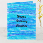 Grande carte d'anniversaire | Personnalisé bleu et (Fleur jaune)