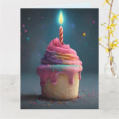 GRANDE CARTE D'ANNIVERSAIRE ROSE CUPCAKE CANDLE (Fleur jaune)
