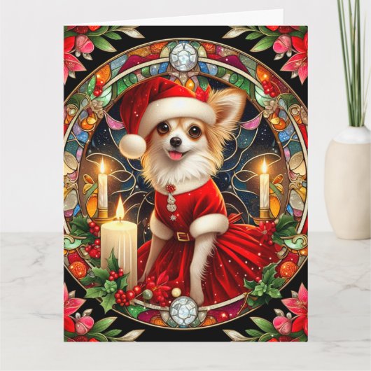 Grande carte de Noël Chihuahua en robe Père Noël (Devant)