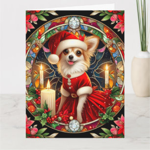 Grande carte de Noël Chihuahua en robe Père Noël