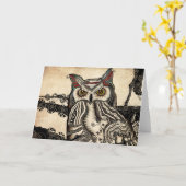 Grande carte de voeux de blanc de hibou à cornes (Fleur jaune)