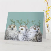 Grande carte de voeux pour hiboux neigeux (Fleur jaune)