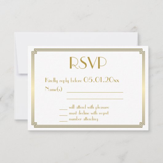 Grande Carte RSVP Gatsby Art Déco White Gold Weddi (Devant)