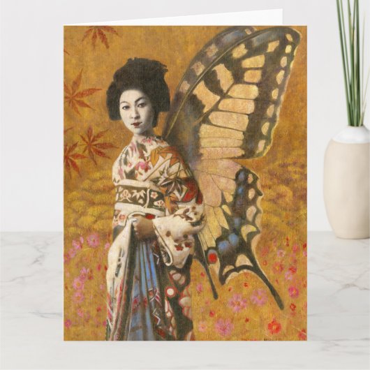 Grande carte Vintage Geisha à Papillon ailé (Devant)