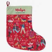 Grande Chaussette De Noël 12 jours de Noël Rouge Vert classique traditionnel (Devant)