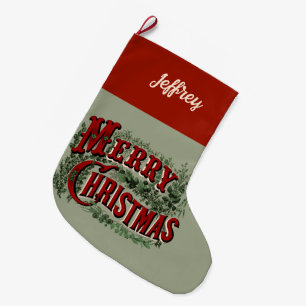 Grande Chaussette De Noël 1876 Joyeux Noël Vert