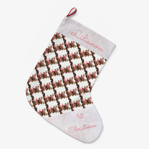 Grande Chaussette De Noël 1er Noël personnalisé Stocker/Cute Reindeer