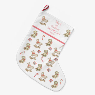 Grande Chaussette De Noël 1ère Aquarelle de Noël du bébé pour son rose