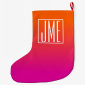 Grande Chaussette De Noël 3 Initiales Monogramme | Dégradé rose orange (Dos)