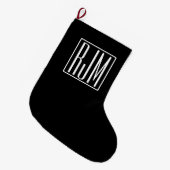 Grande Chaussette De Noël 3 Initiales Monogramme | Noir et blanc (Devant (Accrochage))