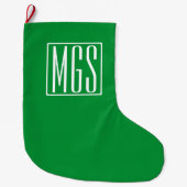 Grande Chaussette De Noël 3 Initiales Monogramme | Vert et blanc (Devant)