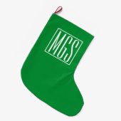 Grande Chaussette De Noël 3 Initiales Monogramme | Vert et blanc (Devant (Accrochage))