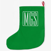Grande Chaussette De Noël 3 Initiales Monogramme | Vert et blanc (Dos)