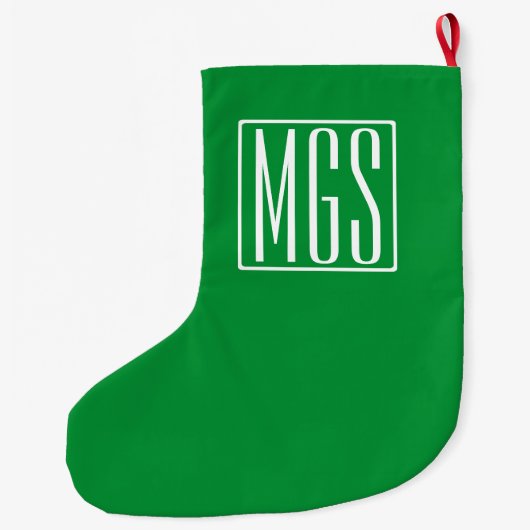 Grande Chaussette De Noël 3 Initiales Monogramme | Vert et blanc (Dos)