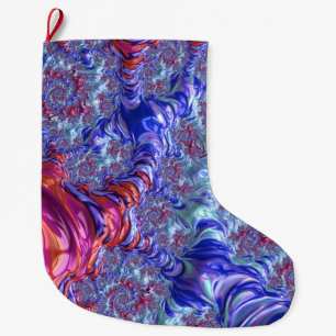 Grande Chaussette De Noël Abstrait Numérique Fractal Coloré Trippy Groovy