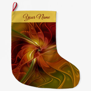 Grande Chaussette De Noël Abstrait Rouge Orange Vert Fractal Art Nom