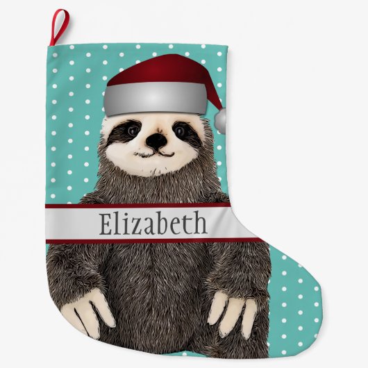 Grande Chaussette De Noël Adorable Sloth Nom Turquoise Enfants Animaux (Devant)