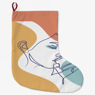 Grande Chaussette De Noël affiche de dessin au trait de femme buvant du café
