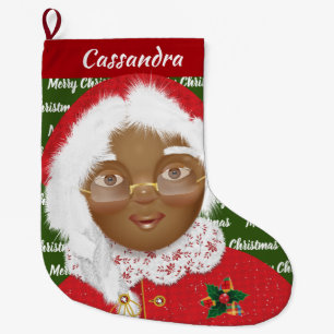 Grande Chaussette De Noël Afro-Américaine Mme Claus Fête de Noël
