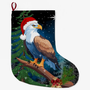 Grande Chaussette De Noël Aigle à tête blanche portant des flocons de neige