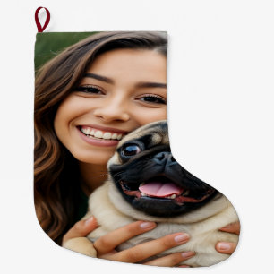 Grande Chaussette De Noël Ajouter une photo de Pug Personnaliser
