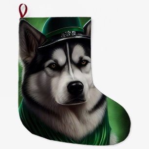 Grande Chaussette De Noël Alaskan Malamute chien en robe de fête St. Patrick