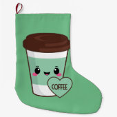 Grande Chaussette De Noël Amant d'Emoji de café (Devant)