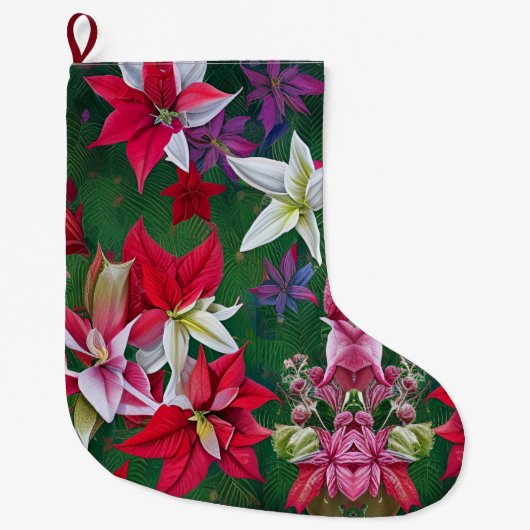 Grande Chaussette De Noël Amaryllis Fleurs et pins (Devant)