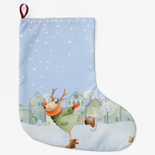 GRANDE CHAUSSETTE DE NOËL AMIS D'HIVER DE WOODLAND - RÉINDEUR DE SKATING DE